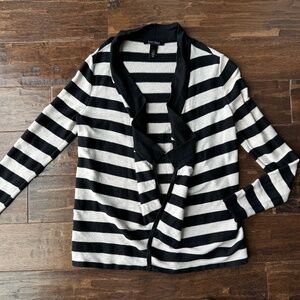 WHBM Ivory Black Stripe Open Cardigan - Small